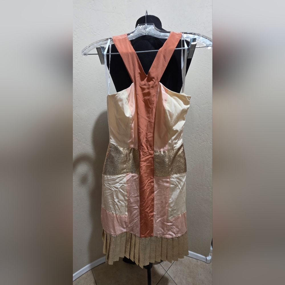 2b Rych Gold and Peach Y Strap Color Block Dress 0